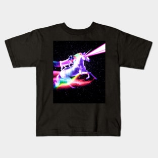 Space Pug On Flying Rainbow Unicorn With Laser Eyes Kids T-Shirt